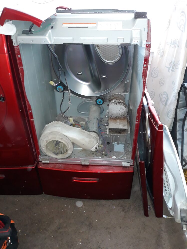 appliance repair dryer repair repaired by replacing the bad heating element and damaged idler pulley assembly anderson road citrus park tampa fl 33625
