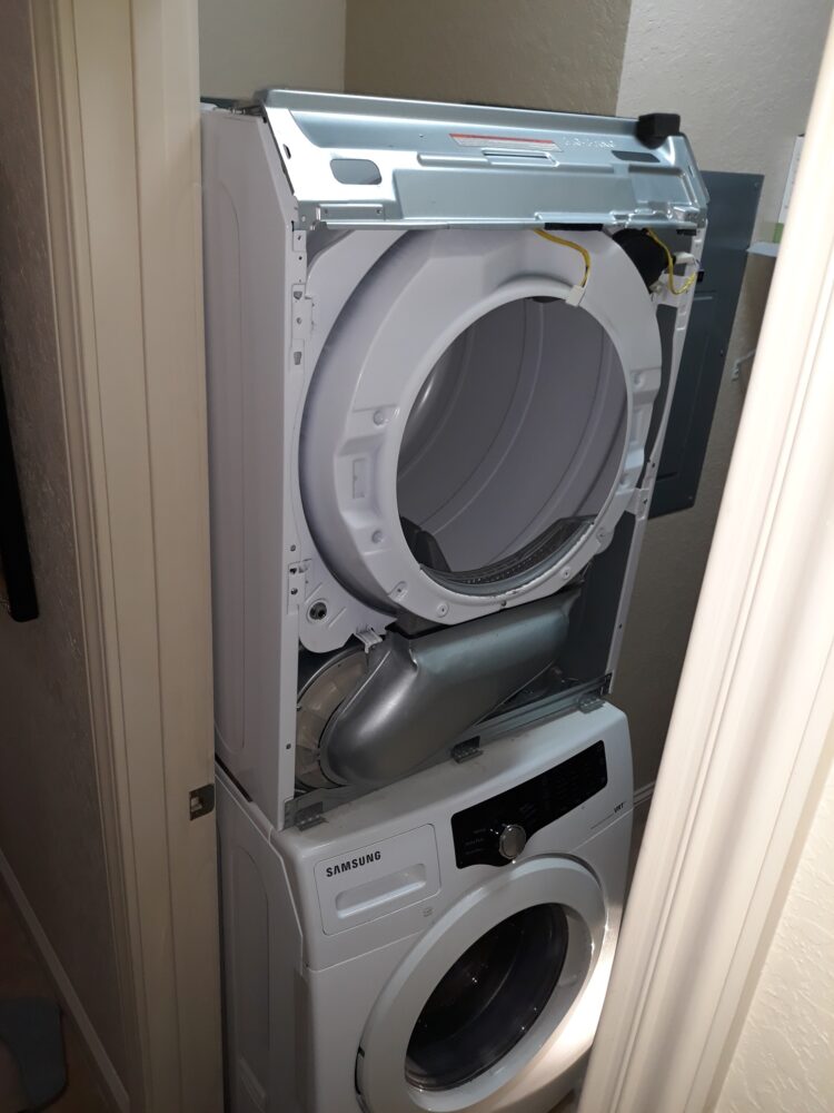appliance repair dryer repair repair required 2 technician_s to pull from closet to access the back for disassembly stafford drive orange park fl 32073