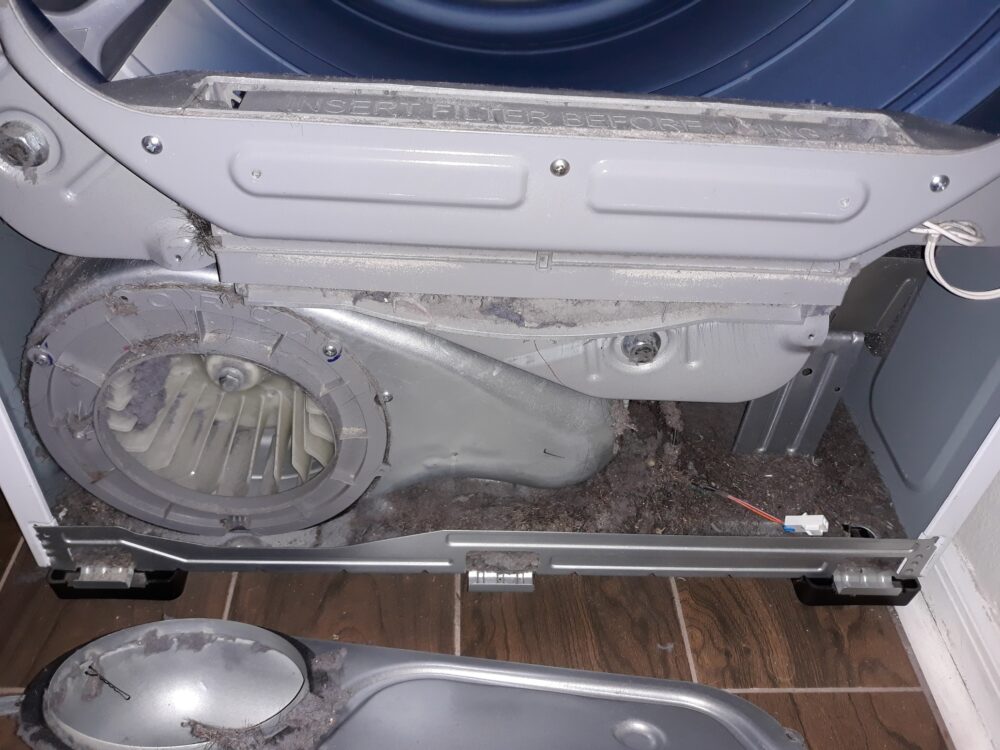 appliance repair dryer repair repair required manual dissembly to remove excessive lint buildup from the blower assembly and internal area stowe ave orange park fl 32073